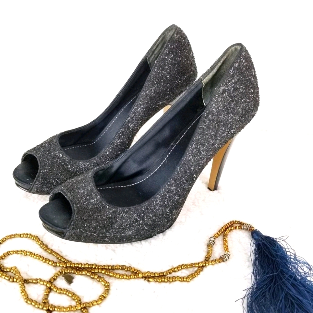 NINE WEST Womens sz 8《265》glitter peep toe‎ pumps